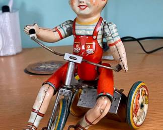 "Kiddy Cyclist" Tin Wind-Up Toy / Unique Art Manufacturing Company / Circa 1935