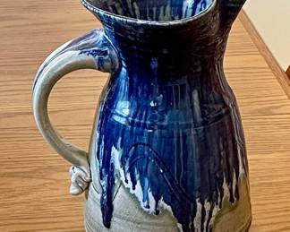1972 Blue Dripped-Glaze Studio Pottery Pitcher