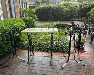 Marble Top Sewing Table, Iron Plant Stands