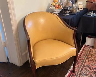 George III Style Bergere Leather Chair, MCM
