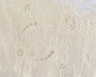 White Linen Embroidered Tablecloth