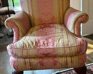 Upholstered Chair, Carved Legs, Down Cushion