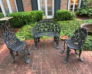 Cast Iron Bench, 2 Chairs