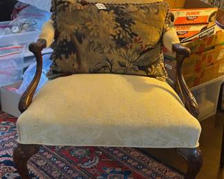 Upholstered Arm chair, Carved Legs