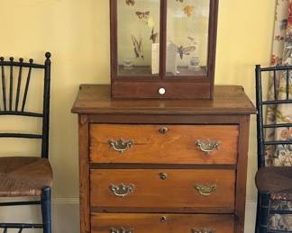 Wood Glass Display Cabinet with Butterflies