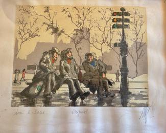 French Signed Colored Engraving