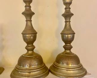 Pair Etched Brass Candlesticks