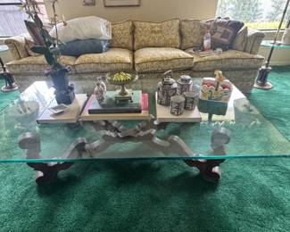 Carved Wood and Glass Table 