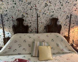 Dark Wood French Provincial MCM Hollywood Regency Bed Set