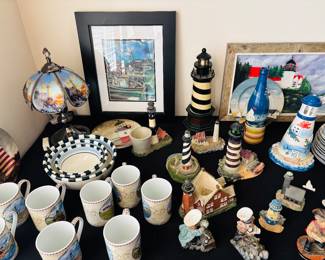 Lighthouse lamp and coffee cups. Someone just moved to Florida and drank the Kool-Aid.