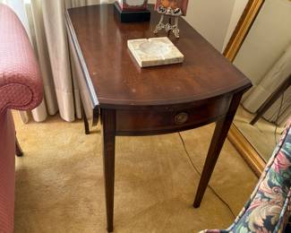 Pair drop side mahogany end tables