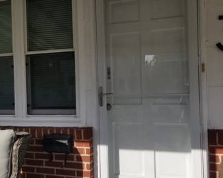 Entry door with electronic lock; storm door 