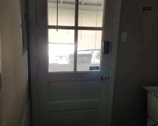 Entry door with electronic lock; storm door 