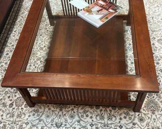 Mission Style Coffee Table with Glass Top 