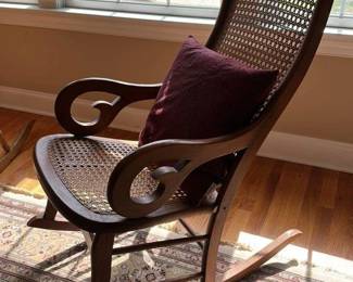 Antique Oak Rocking Chair with Cane Seat and Back 