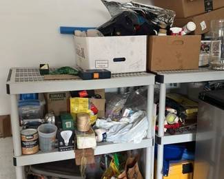 Assorted Household Items on Shelving Unit 