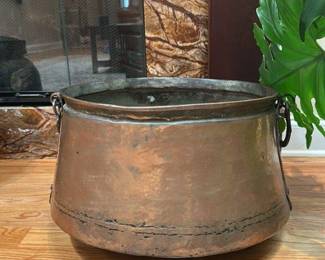Antique Copper Cauldron with Handles 