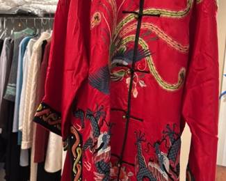 Vintage Chinese Silk Robe with Dragon and Phoenix Embroidery 
