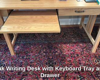 Oak Writing Desk with Keyboard Tray and Drawer 