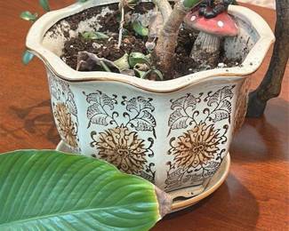 Vintage Ceramic Planter with Floral Motif 