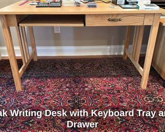 Oak Writing Desk with Keyboard Tray and Drawer 