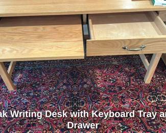 Oak Writing Desk with Keyboard Tray and Drawer
