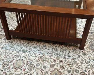 Mission Style Coffee Table with Glass Top 