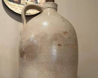 Antique Stoneware Jug with Blue Bird Decoration 