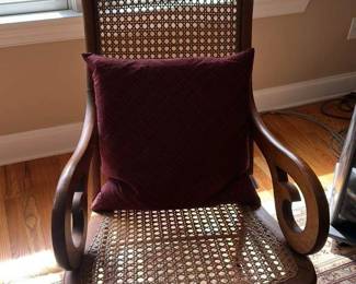 Antique Oak Rocking Chair with Cane Seat and Back 