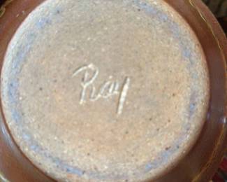 Set of three Ceramic Bowls with Red and Tan Glaze 