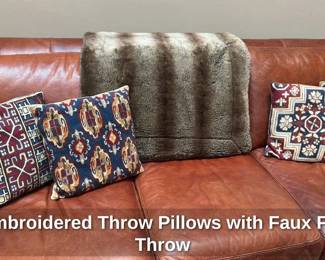 Embroidered Throw Pillows with Faux Fur Throw 