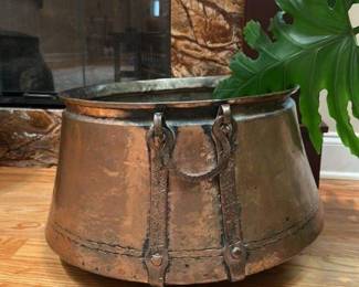 Antique Copper Cauldron with Handles 