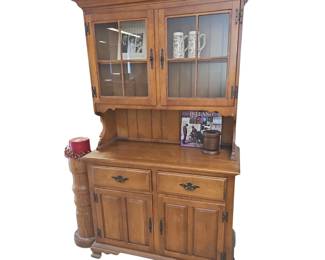 Vintage 6FT China Cabinet Drawers Glass Doors 2 Piece