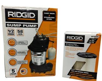 RIDGID 1/2 HP Sump Effluent Pump New 500RSDS & Vac Filter