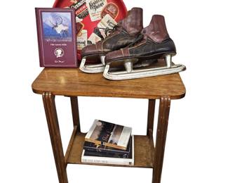 Antique Table Plant Stand Hockey Skates Beer Tray