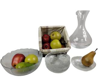 LENOX Crystal Wine Water Decanter Salad Set Fruit & Basket