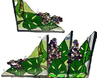 15" Stained Glass Window Corners Grapes Grapevines Architectural with Hardware