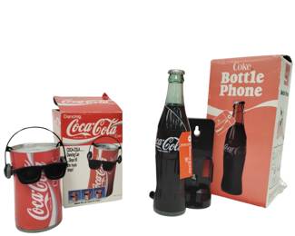 Coca-Cola Bottle Phone& Dancing Radio Coke Can Vintage Original Boxes