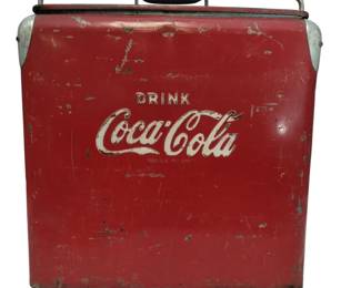 Vintage 1950s Metal Coca-Cola Ice Cooler Red Drink Opener On Side