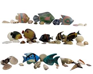 Carved Hand Painted Fish Figures Decor Shells Nautical