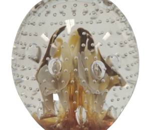 Vintage Paperweight Joe St Clair Flower Amber Bullicante Art Glass