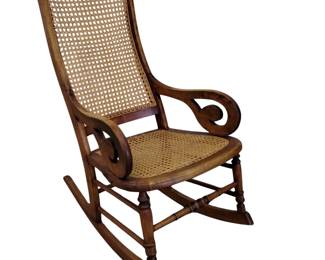 Antique Cane Back Seat Rocking Chair Rocker Arms Solid Wood
