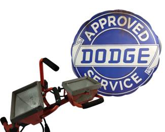 Lamp Work Light & Large DODGE Button Sign Tin
