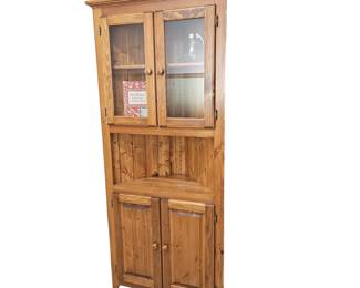 Vintage 6FT Corner China Cabinet Glass Doors Solid Wood