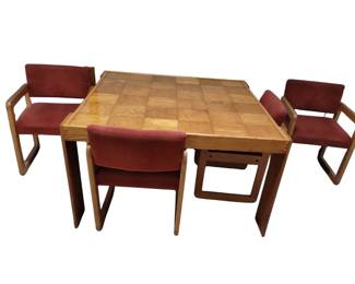 Heavy Wood Card Game Dining Table Resin Poured Surface + Chairs