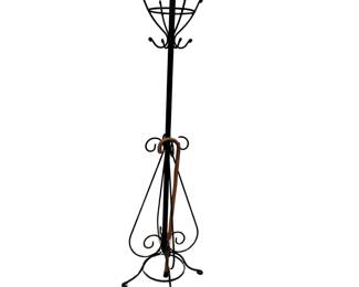 Black Wrought Iron Style Hall Tree Coat Rack Scrolls & Cane
