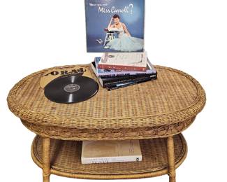 Vintage Wicker Coffee Table Oval Shelf Sturdy