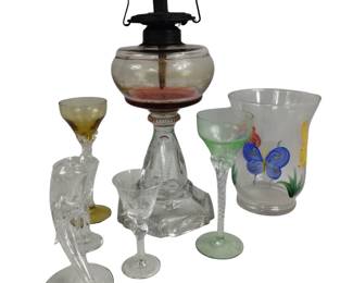 Vintage Colored Glass Cordials Butterfly Candle Holder Dolphin