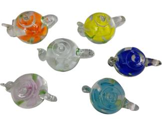 Set of 6 Dynasty Art Glass Mini Teapots Tea Pots Paperweight
