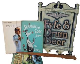 Vintage Fife & Drum Beer Sign Dr Seuss Scrambled Eggs Book Wood Knife